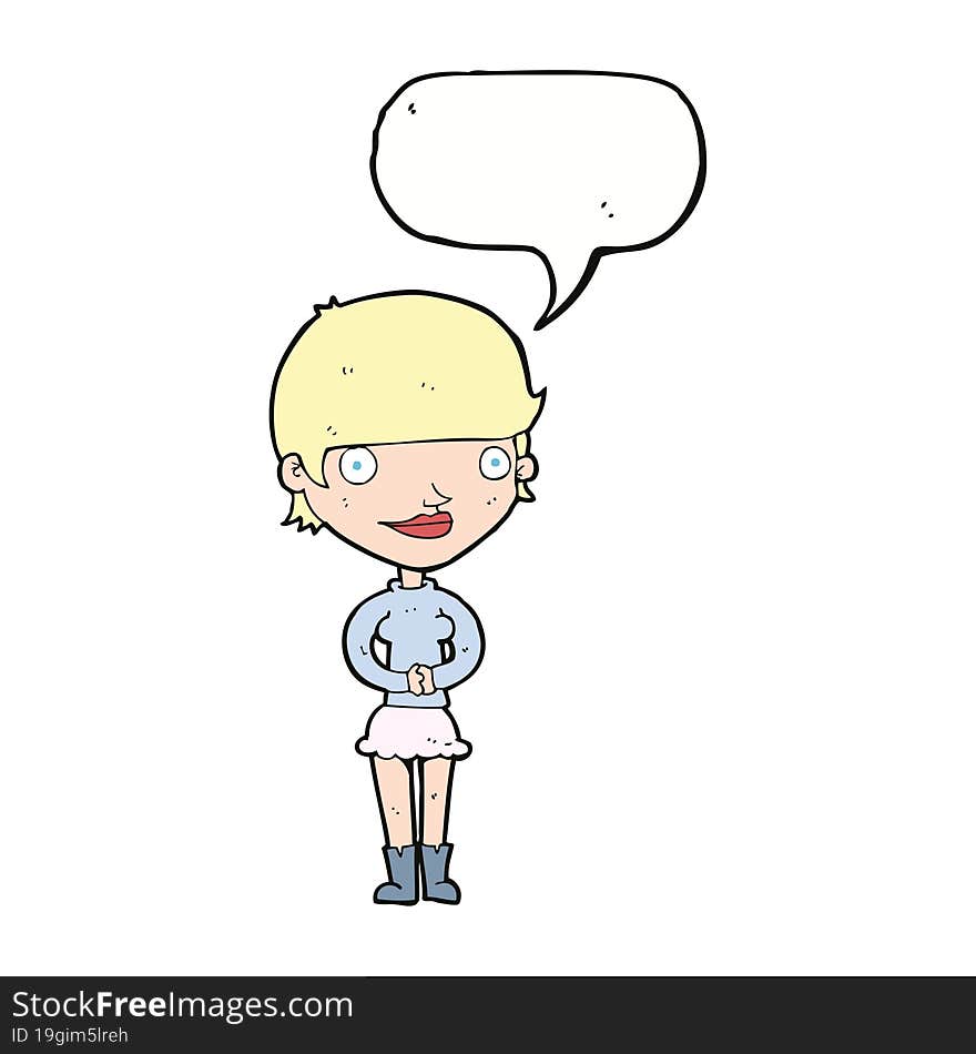 Cartoon Friendly Woman With Speech Bubble