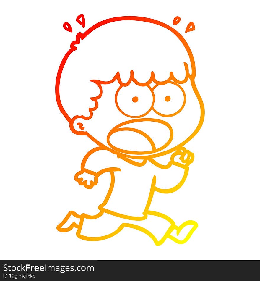 warm gradient line drawing cartoon shocked man running away