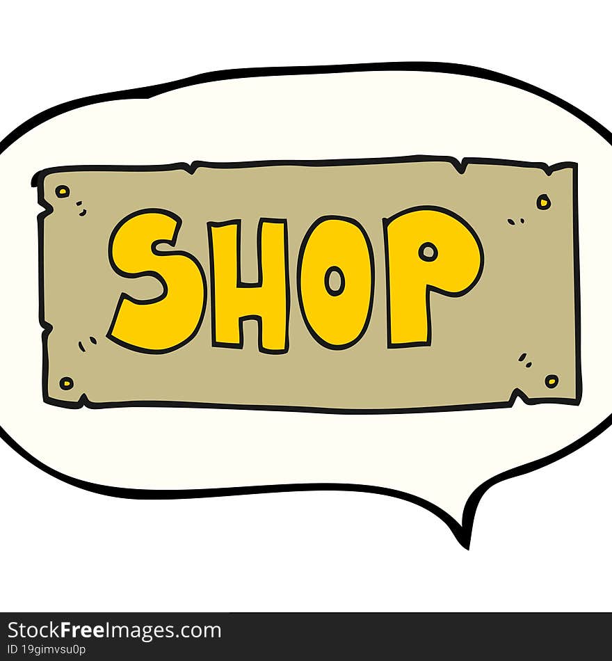 freehand drawn speech bubble cartoon shop sign