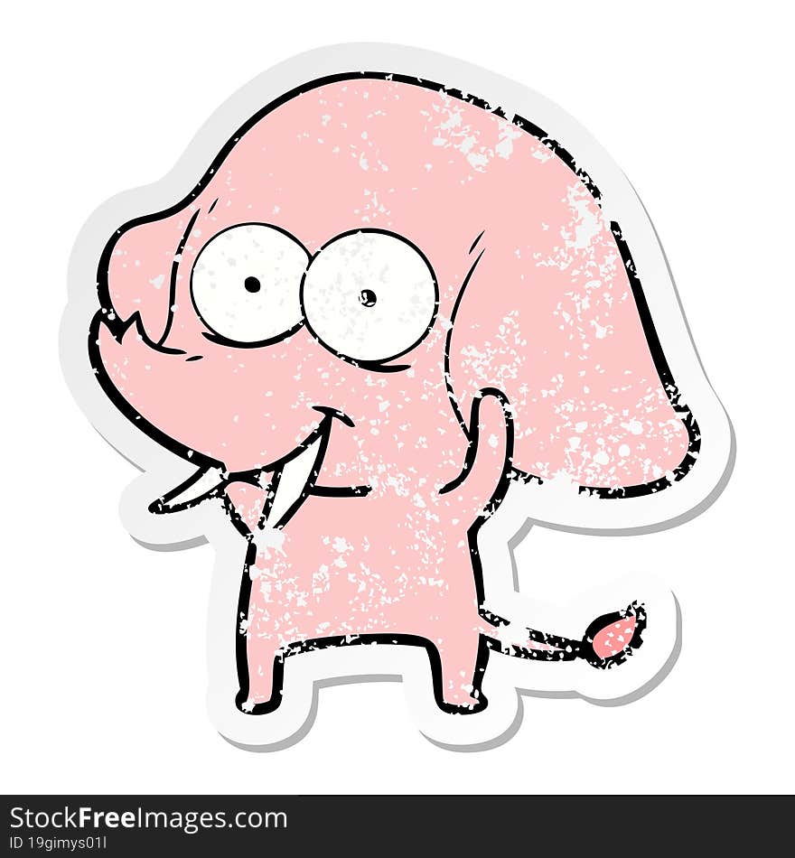 Distressed Sticker Of A Happy Cartoon Elephant