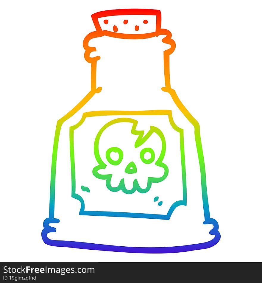 rainbow gradient line drawing of a cartoon poison in a bottle