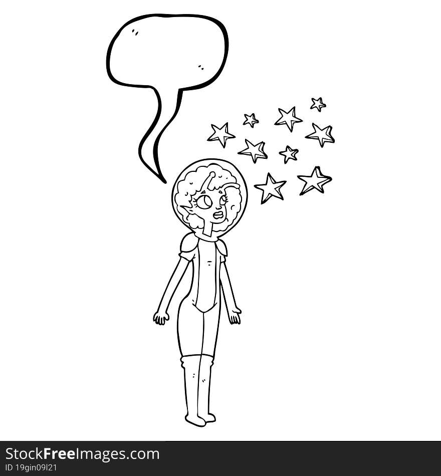 freehand drawn speech bubble cartoon alien space girl