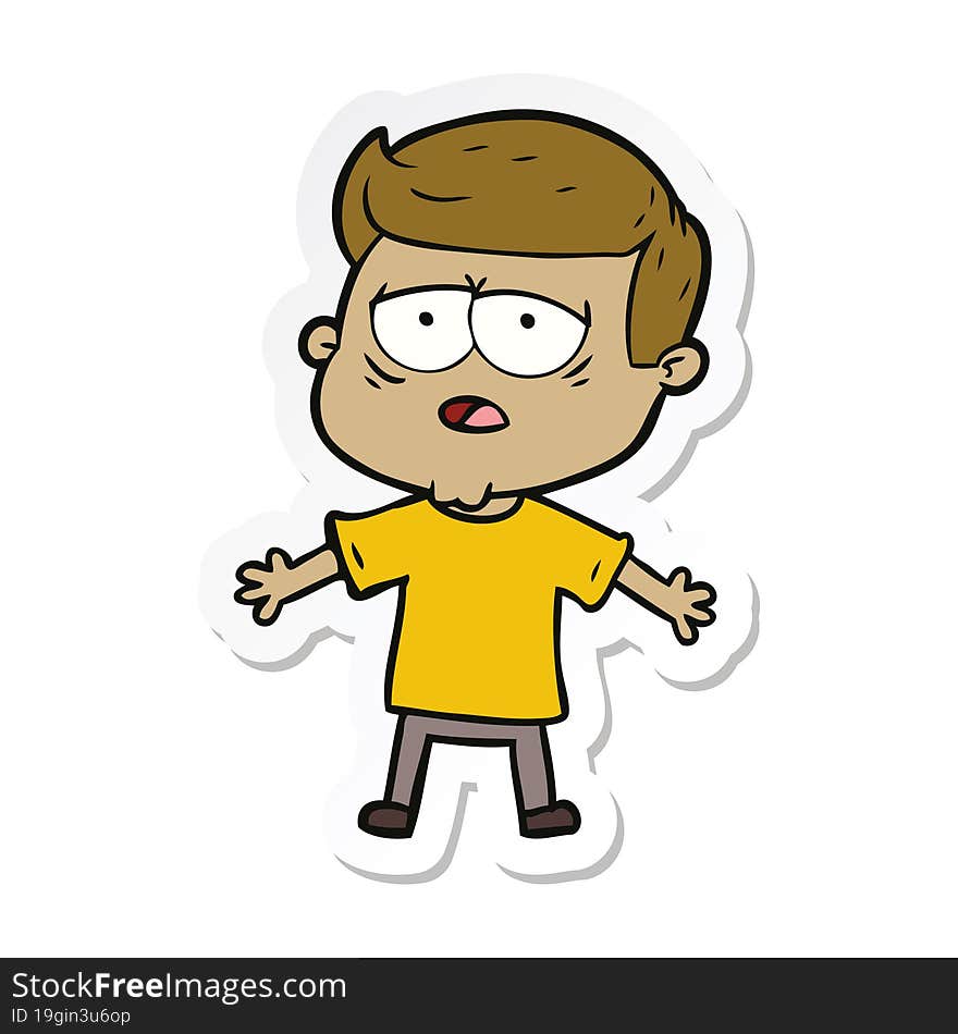 sticker of a cartoon tired man