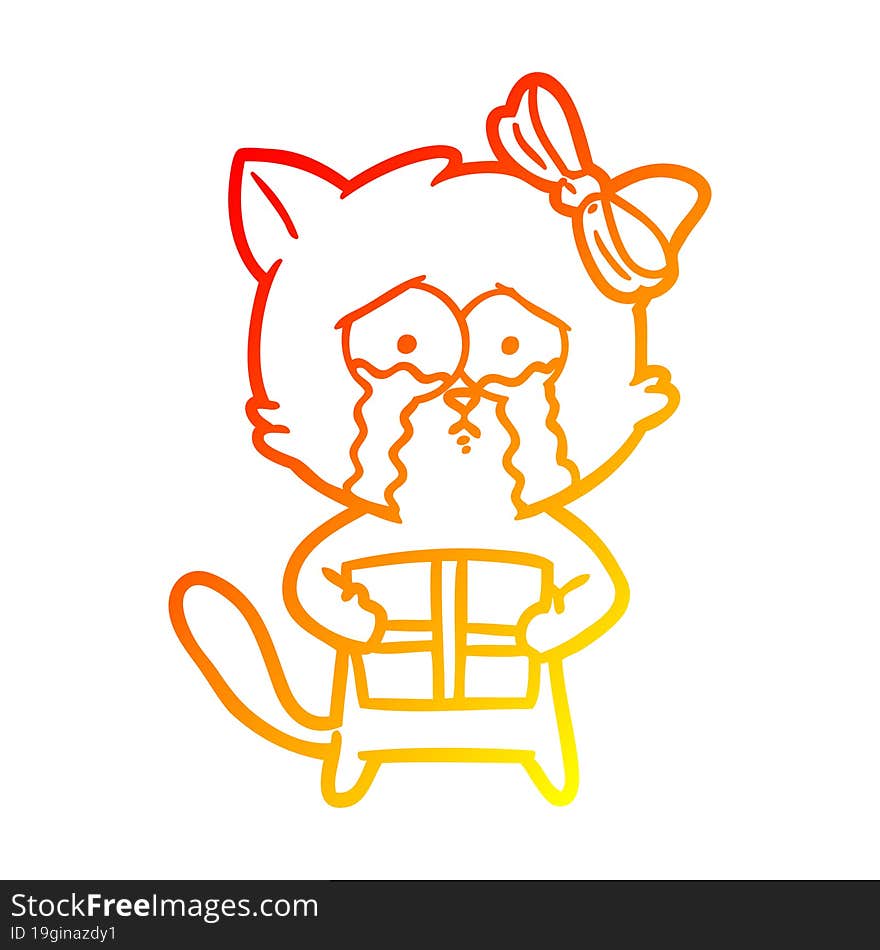 Warm Gradient Line Drawing Cartoon Cat