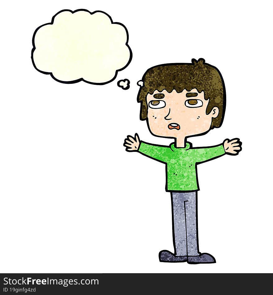 cartoon nervous man with thought bubble