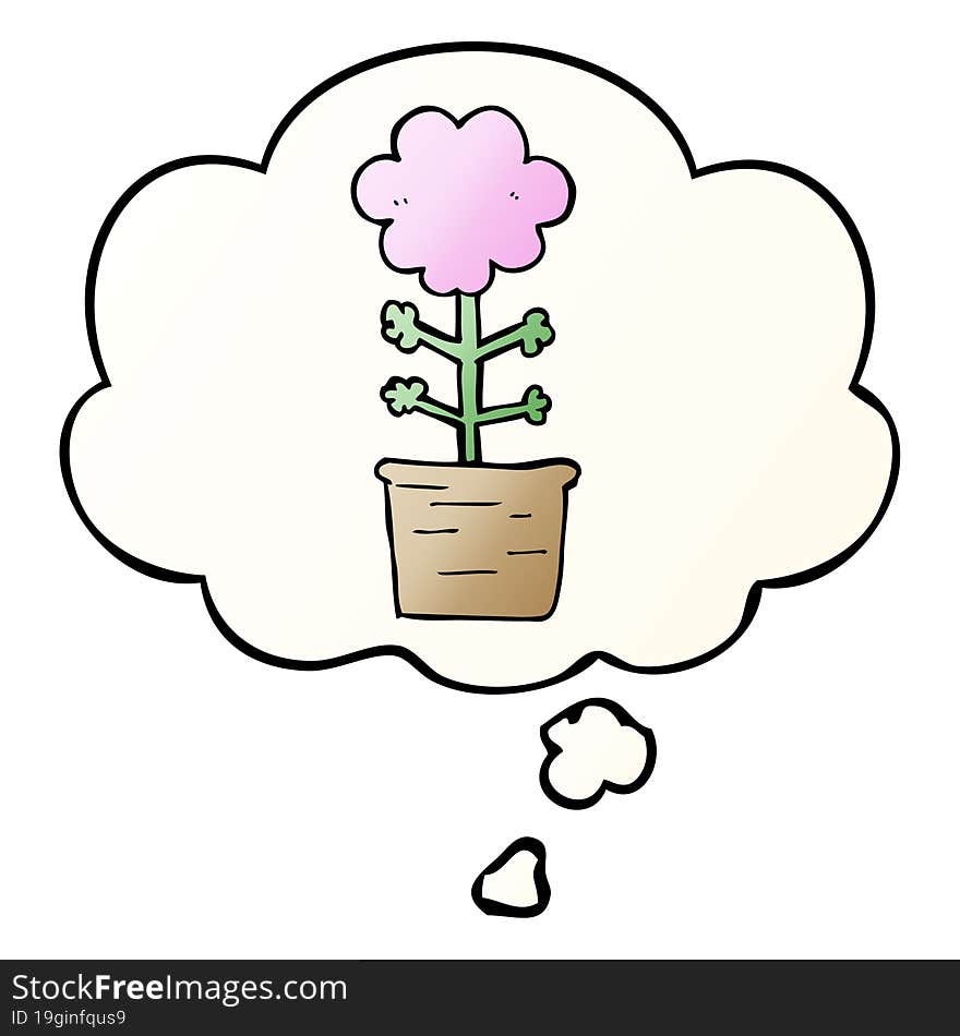 Cute Cartoon Flower And Thought Bubble In Smooth Gradient Style