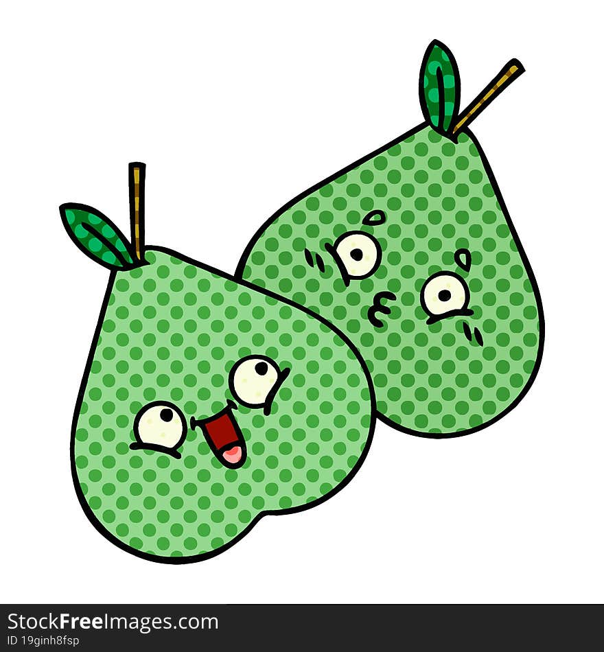 comic book style cartoon of a green pear