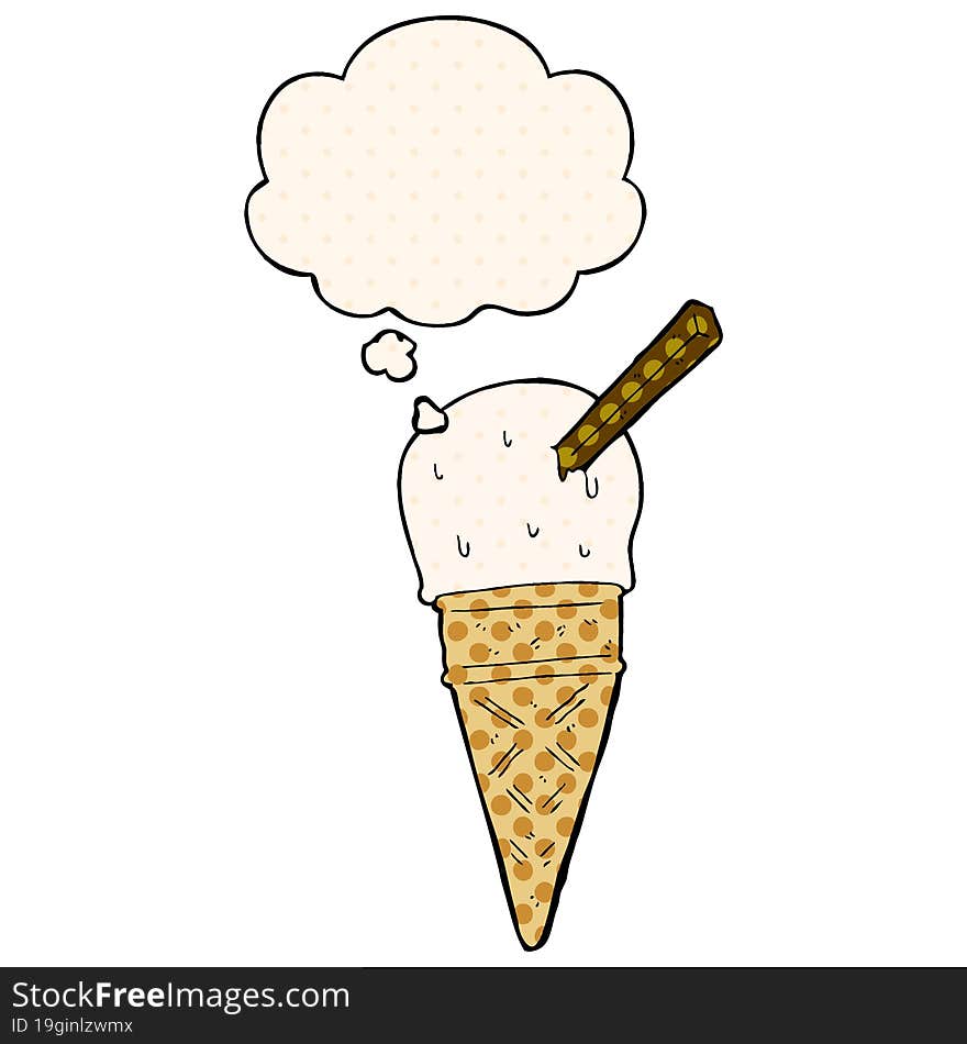 cartoon ice cream and thought bubble in comic book style