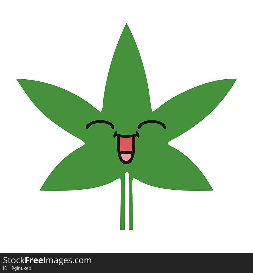 flat color retro cartoon marijuana leaf