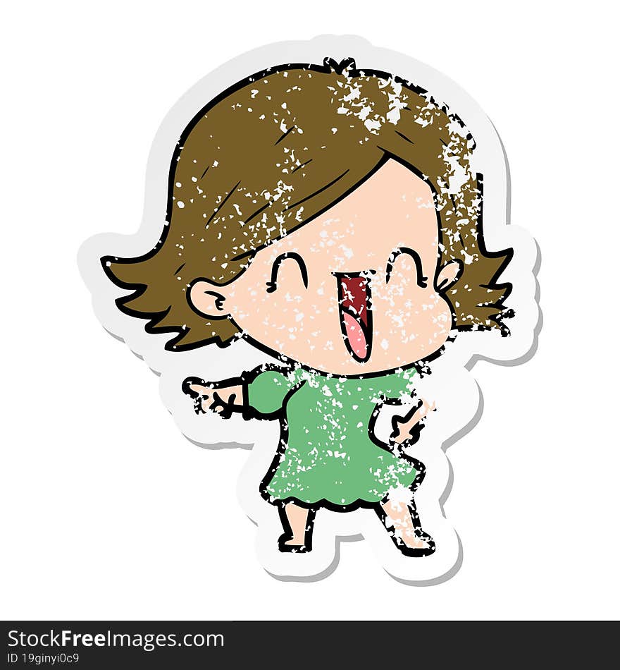 distressed sticker of a cartoon happy woman