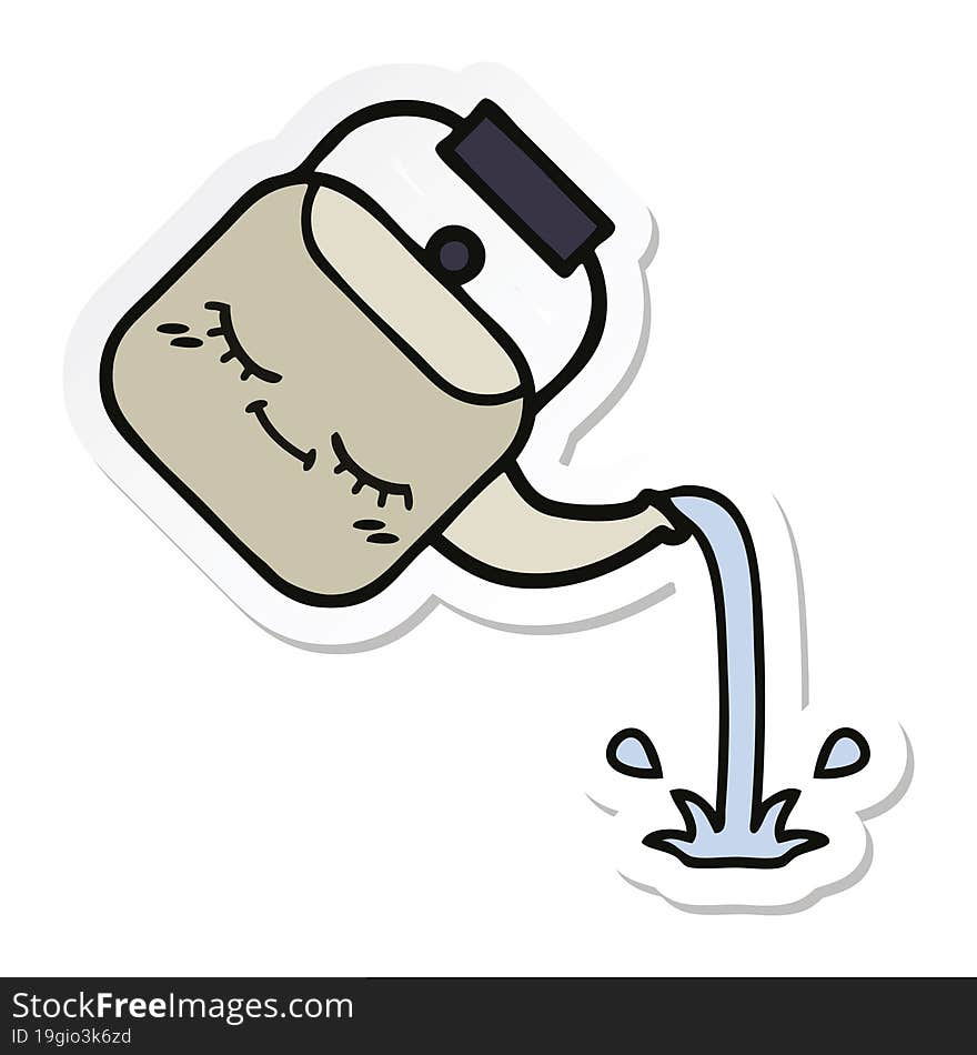 sticker of a cute cartoon pouring kettle