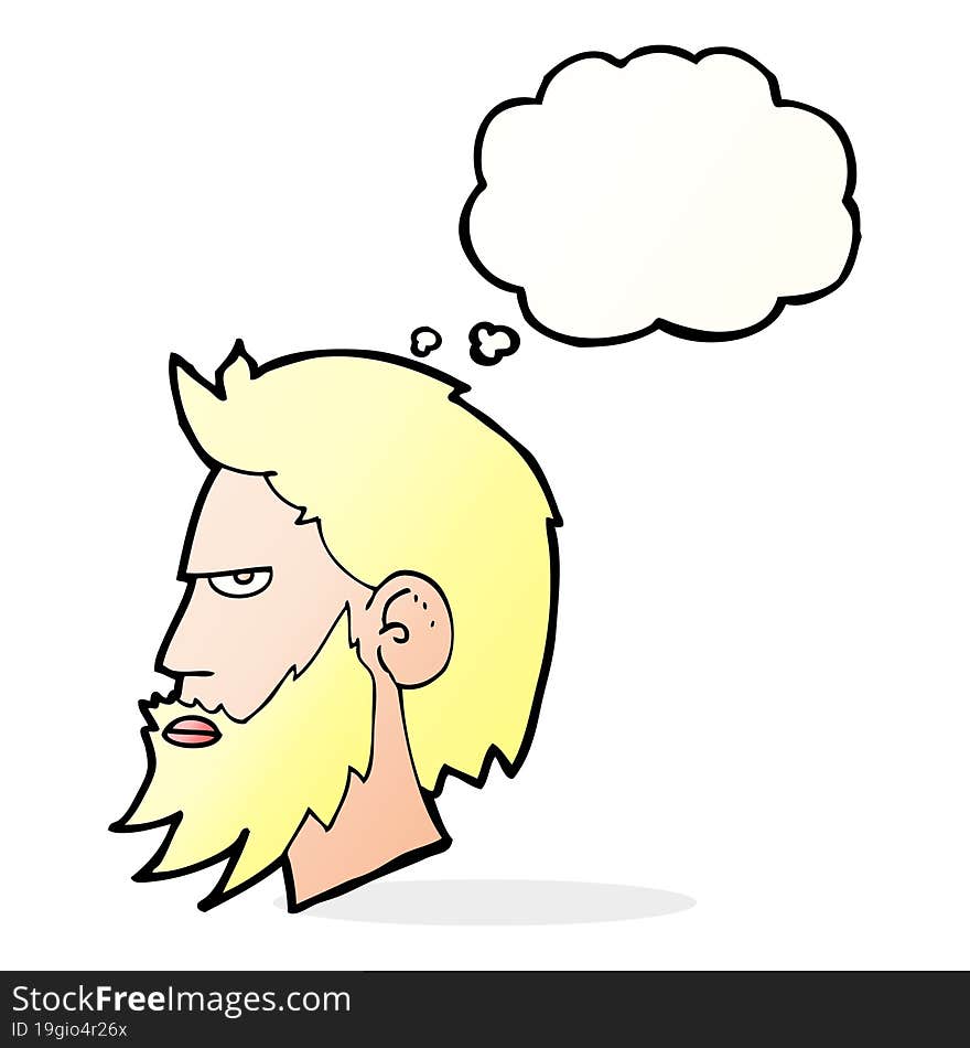 cartoon man with beard with thought bubble