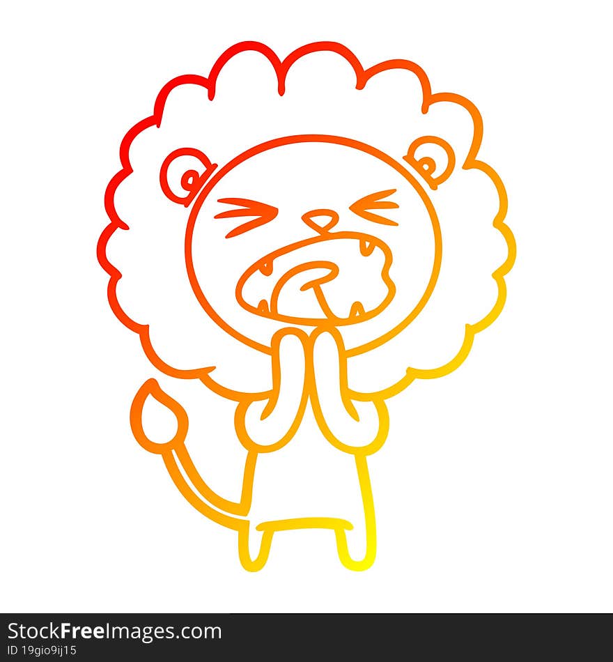 warm gradient line drawing cartoon lion praying