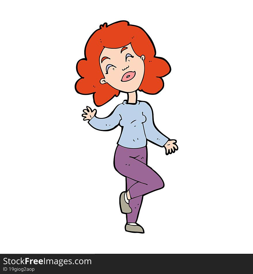 cartoon happy woman dancing