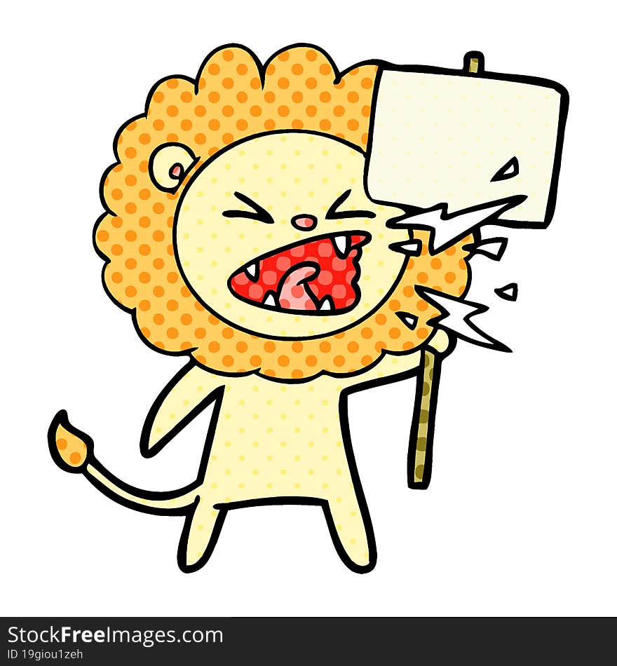 cartoon roaring lion protester. cartoon roaring lion protester