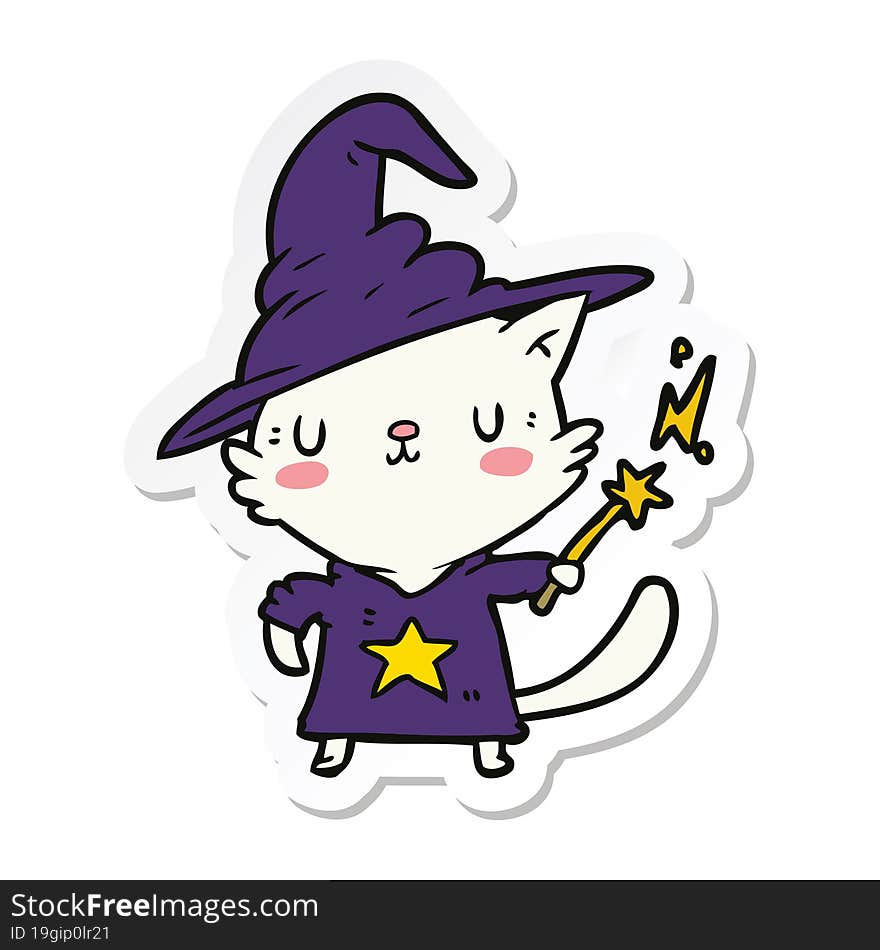 sticker of a cartoon cat wizard