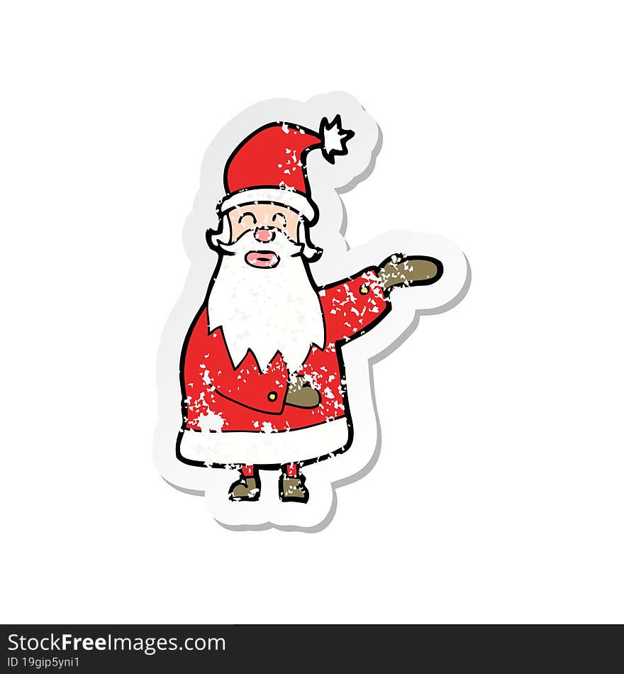 retro distressed sticker of a cartoon santa