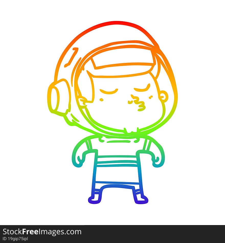 Rainbow Gradient Line Drawing Cartoon Confident Astronaut