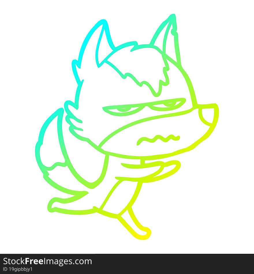 Cold Gradient Line Drawing Cartoon Annoyed Wolf