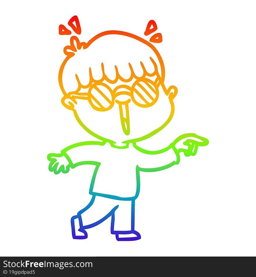 rainbow gradient line drawing cartoon boy wearing spectacles