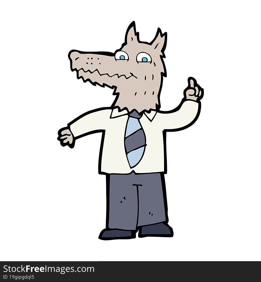 cartoon business wolf with idea