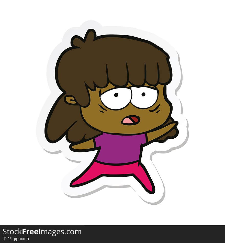 sticker of a cartoon tired woman