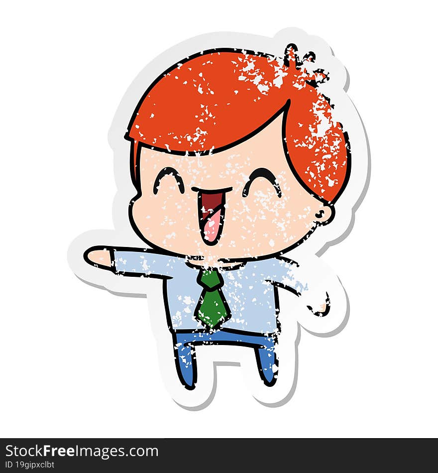 Distressed Sticker Cartoon Of Kawaii Man In Suit