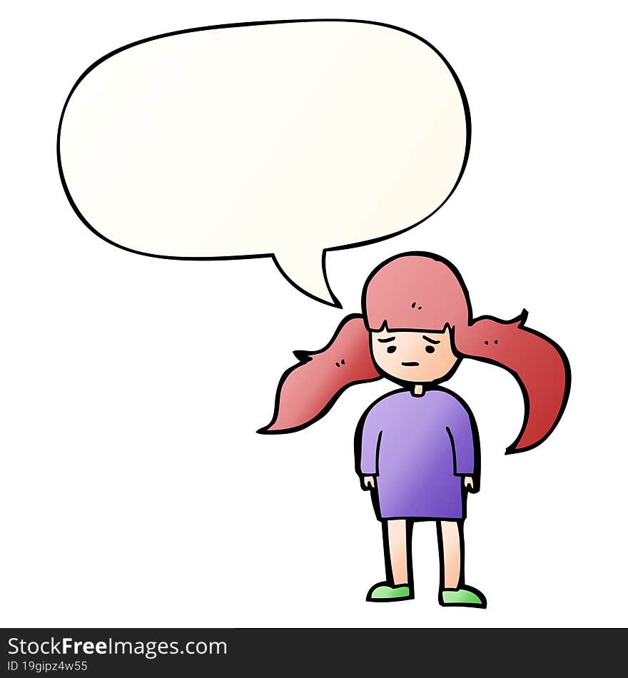 Cartoon Girl And Long Hair And Speech Bubble In Smooth Gradient Style