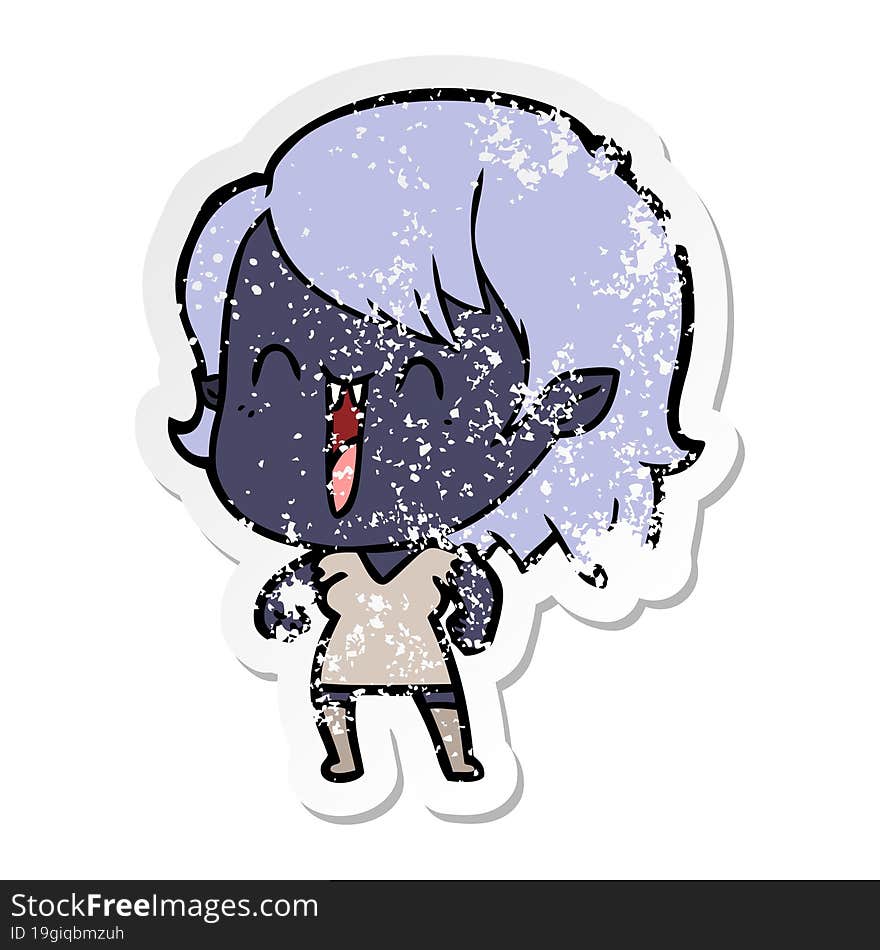 distressed sticker of a cute cartoon happy vampire girl