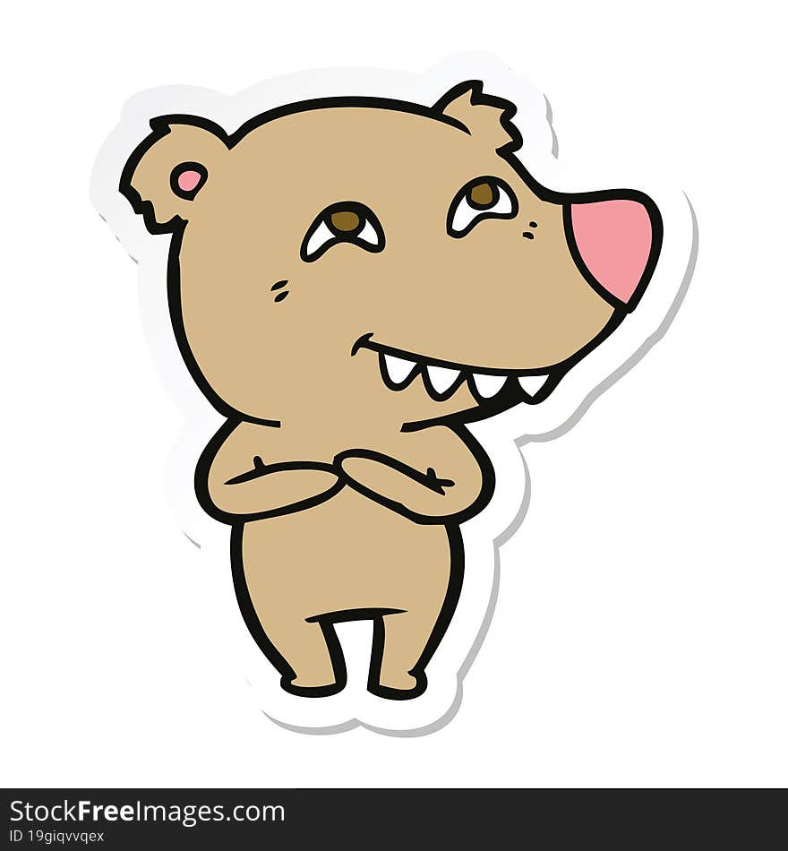 sticker of a cartoon bear showing teeth