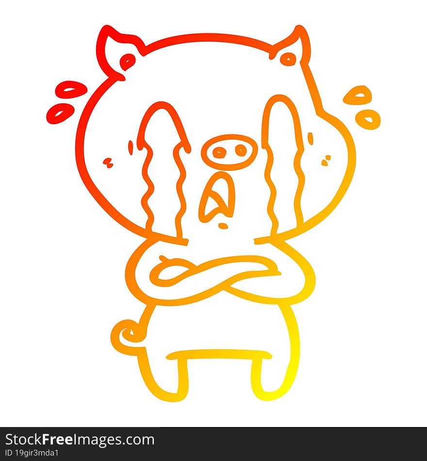 Warm Gradient Line Drawing Crying Pig Cartoon