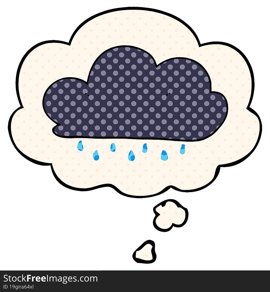 cartoon rain cloud and thought bubble in comic book style