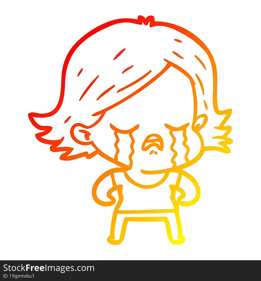 warm gradient line drawing of a cartoon girl crying