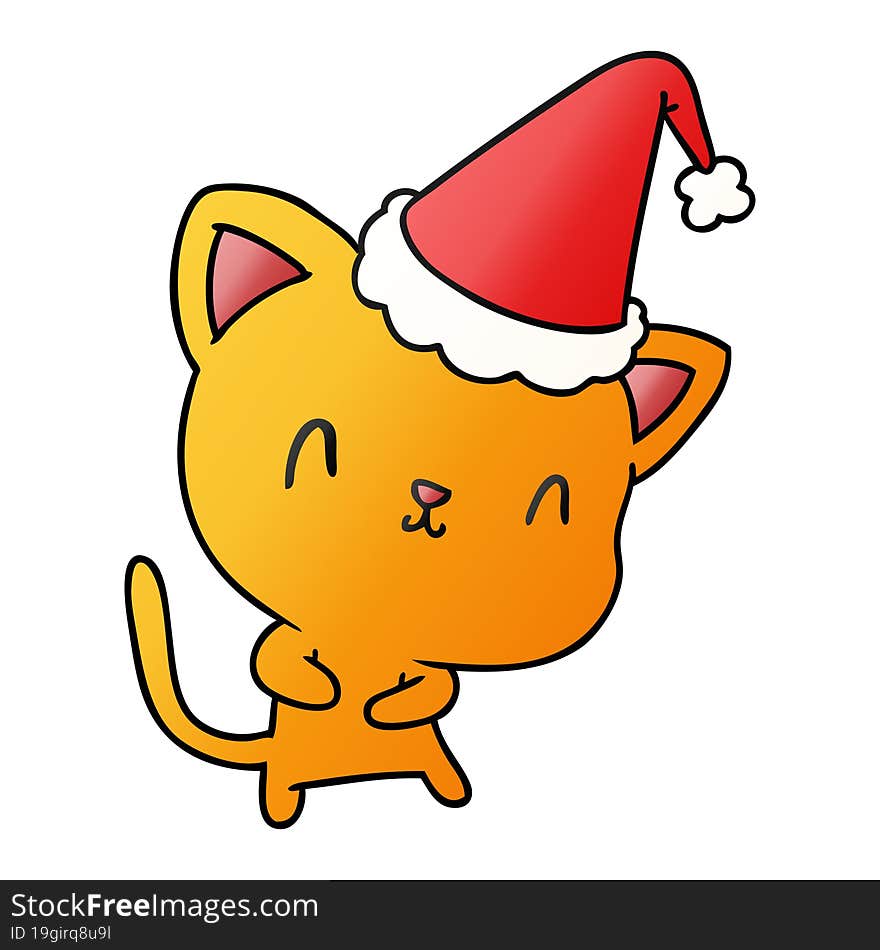 hand drawn christmas gradient cartoon of kawaii cat