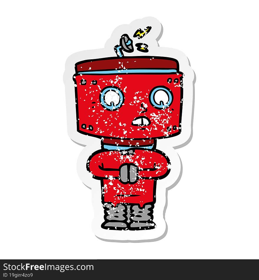 distressed sticker of a cartoon robot