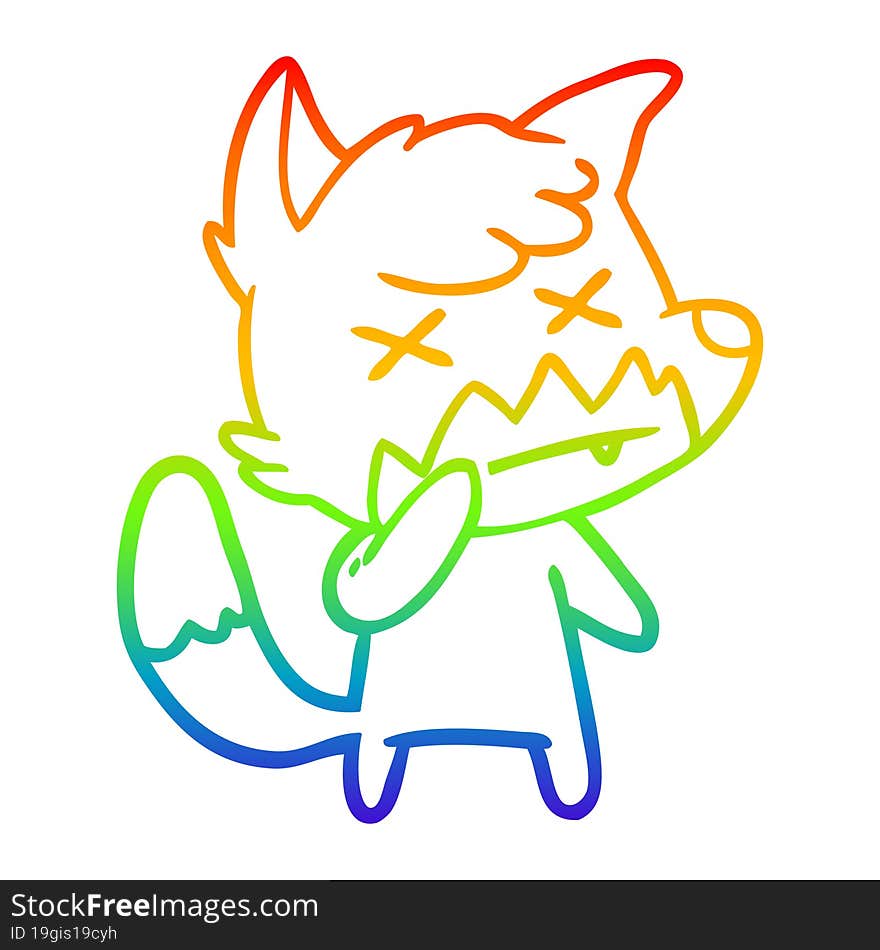 Rainbow Gradient Line Drawing Cartoon Cross Eyed Fox