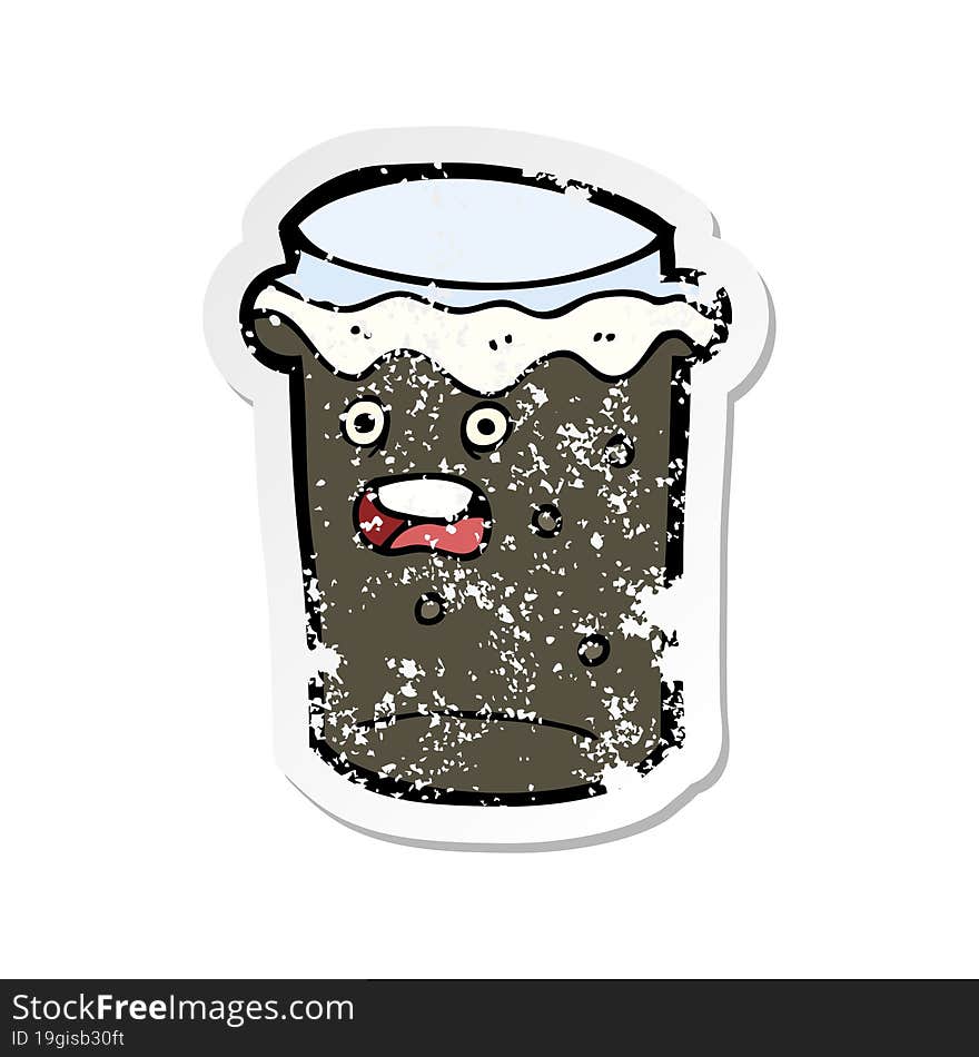 Retro Distressed Sticker Of A Cartoon Glass Of Stout Beer