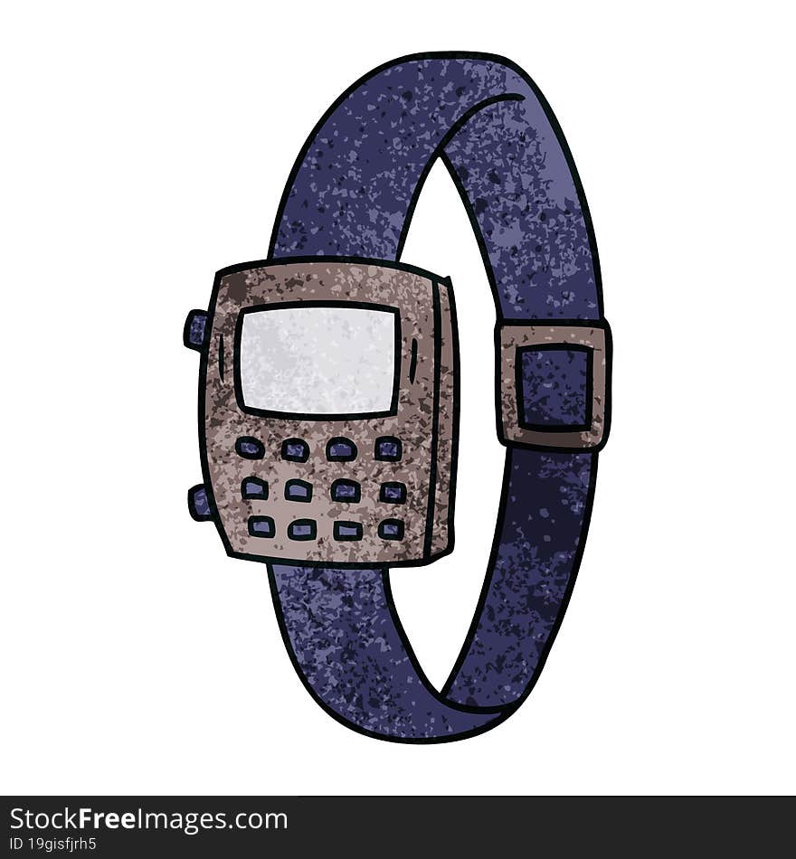 hand drawn textured cartoon doodle of a retro watch