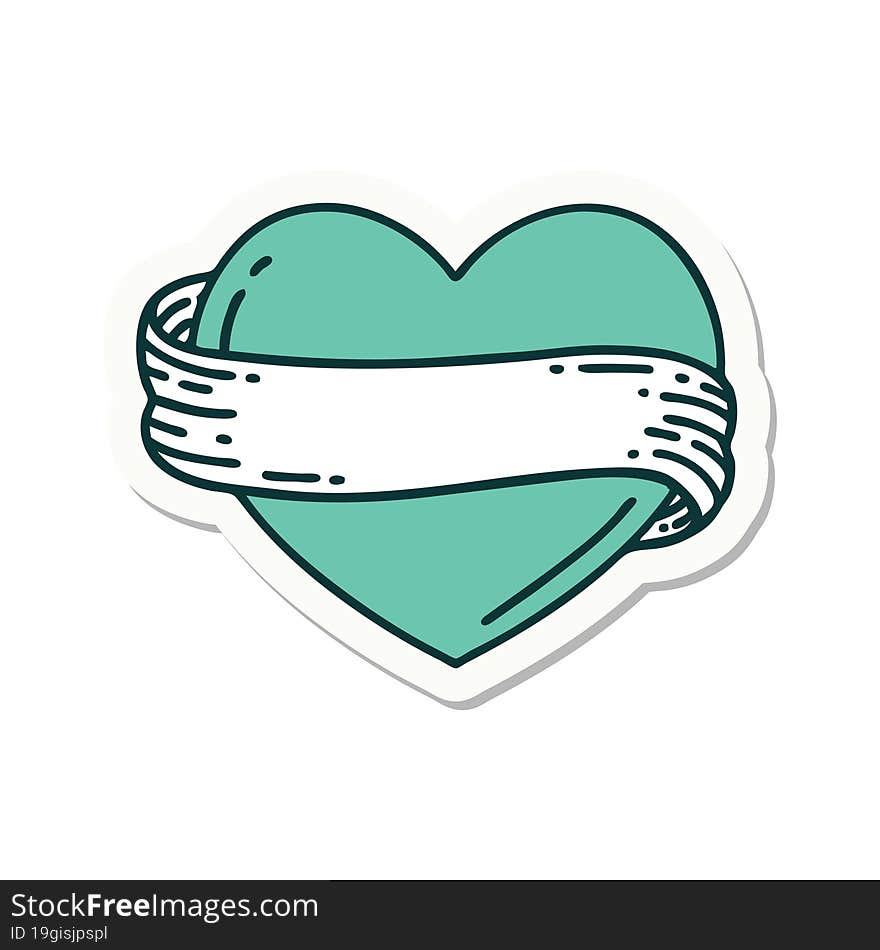 Tattoo Style Sticker Of A Heart And Banner