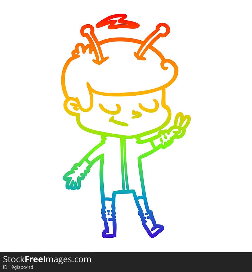 rainbow gradient line drawing friendly cartoon spaceman