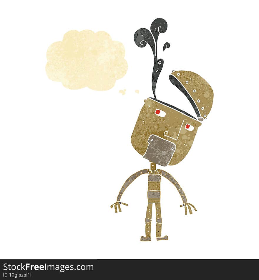 Cartoon Robot With Open Head With Thought Bubble