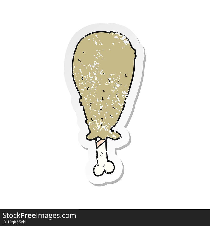 retro distressed sticker of a cartoon chicken leg