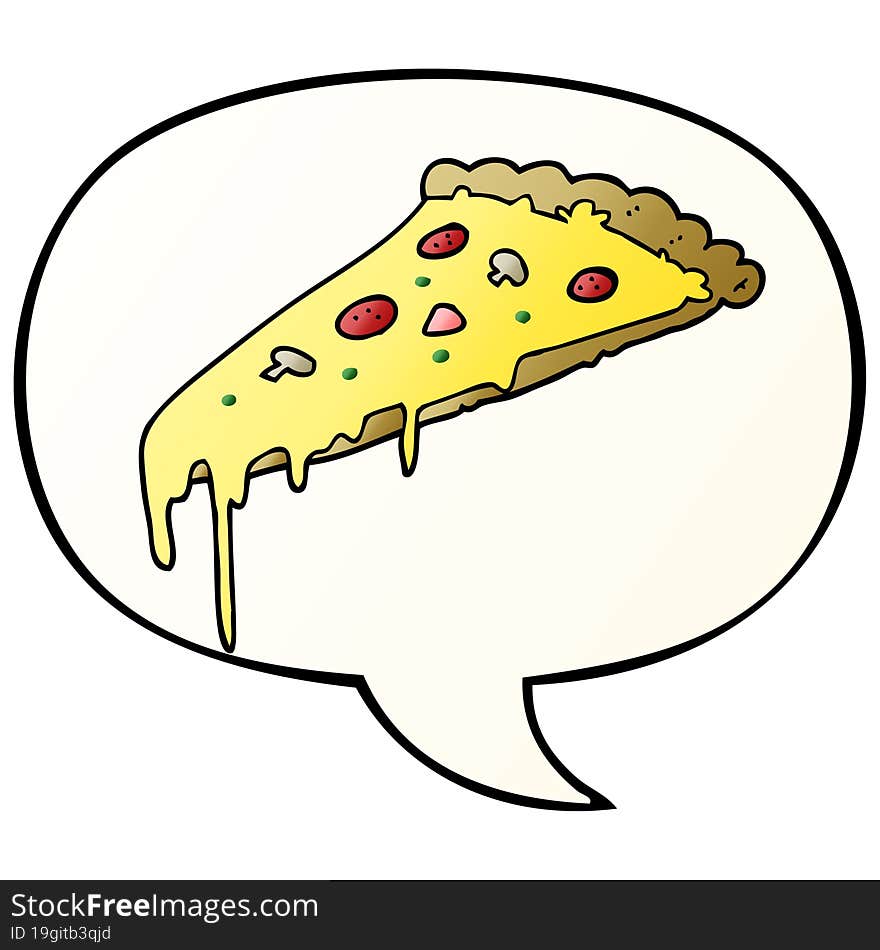 Cartoon Pizza Slice And Speech Bubble In Smooth Gradient Style