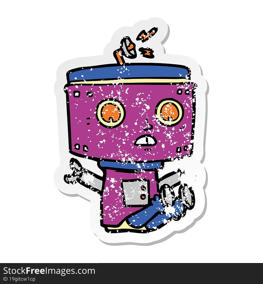 distressed sticker of a cartoon robot