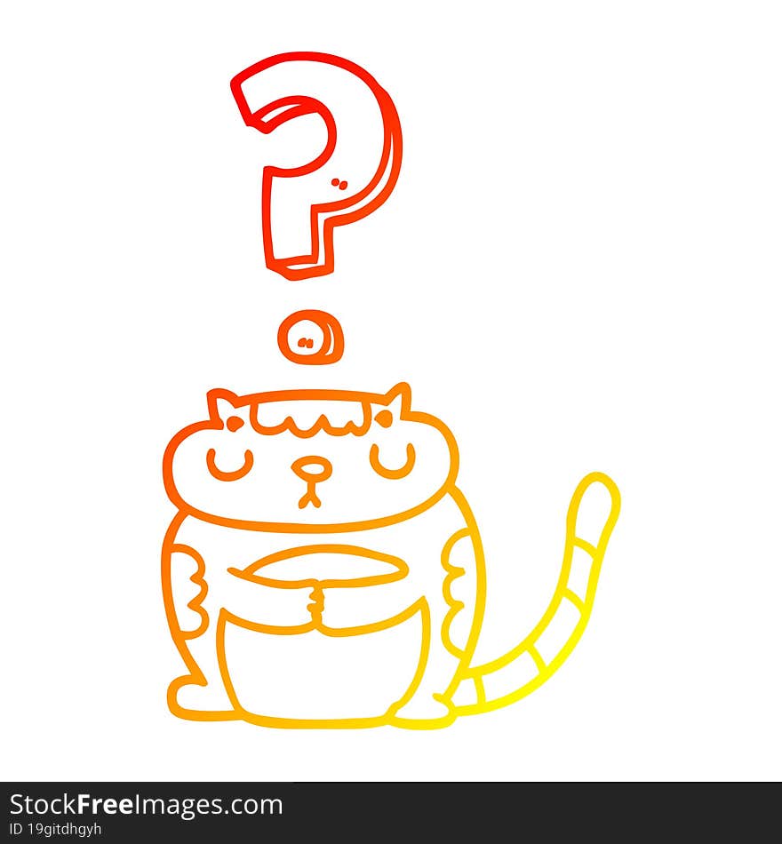 warm gradient line drawing cartoon cat with question mark