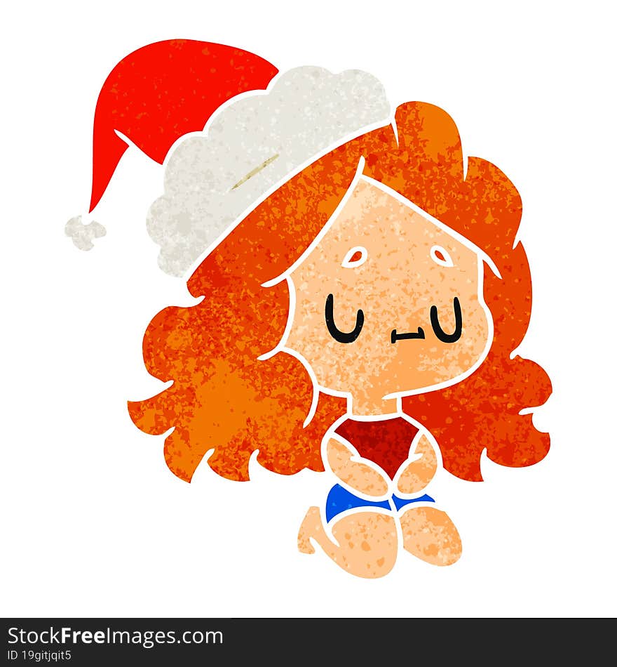 christmas retro cartoon of kawaii girl