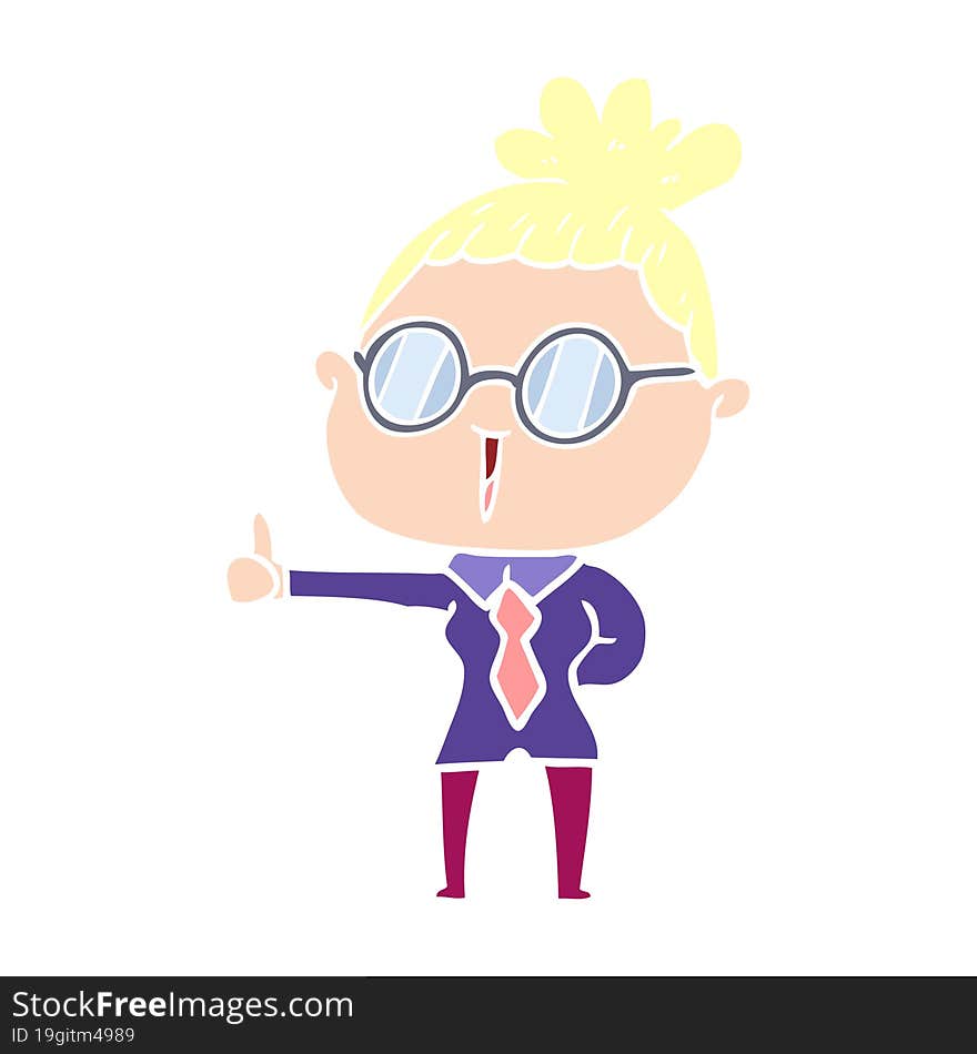 flat color style cartoon woman wearing spectacles