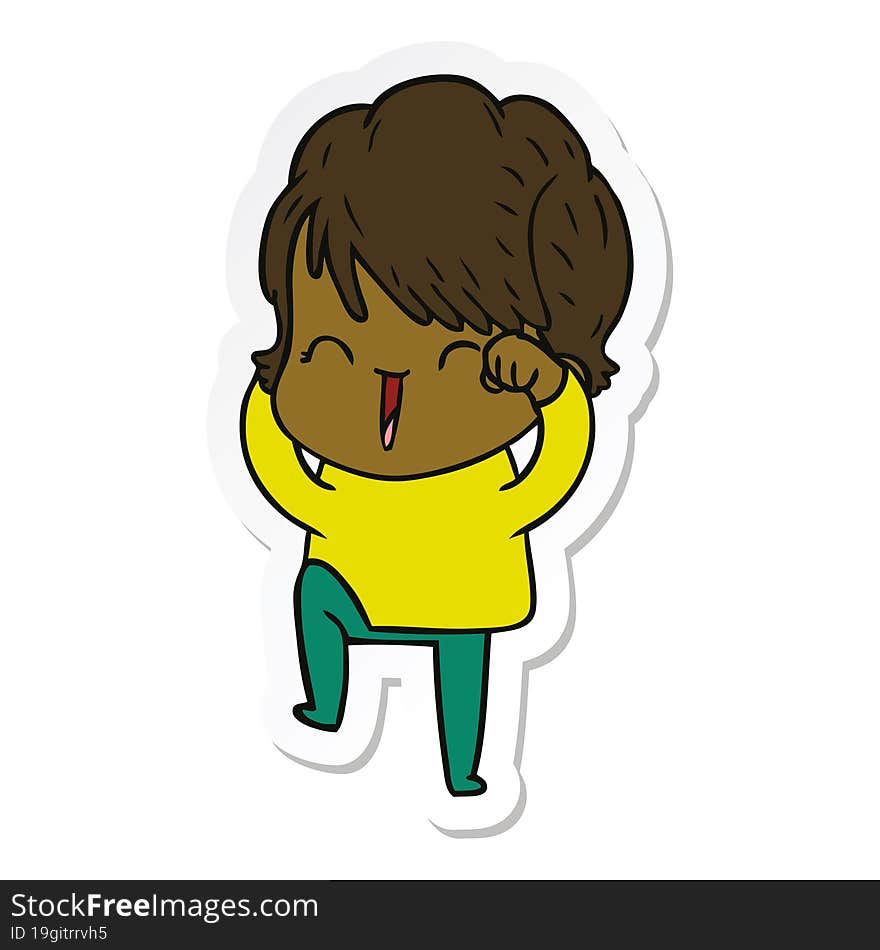 sticker of a cartoon laughing woman