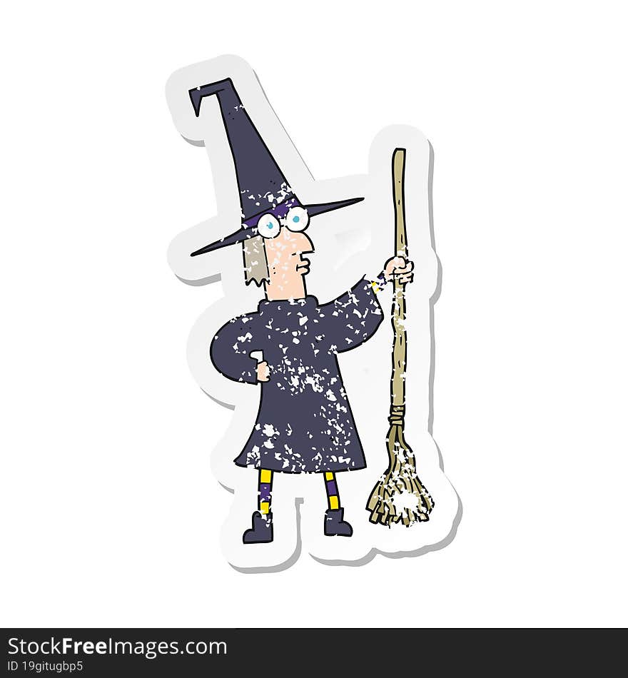 retro distressed sticker of a cartoon witch with broom