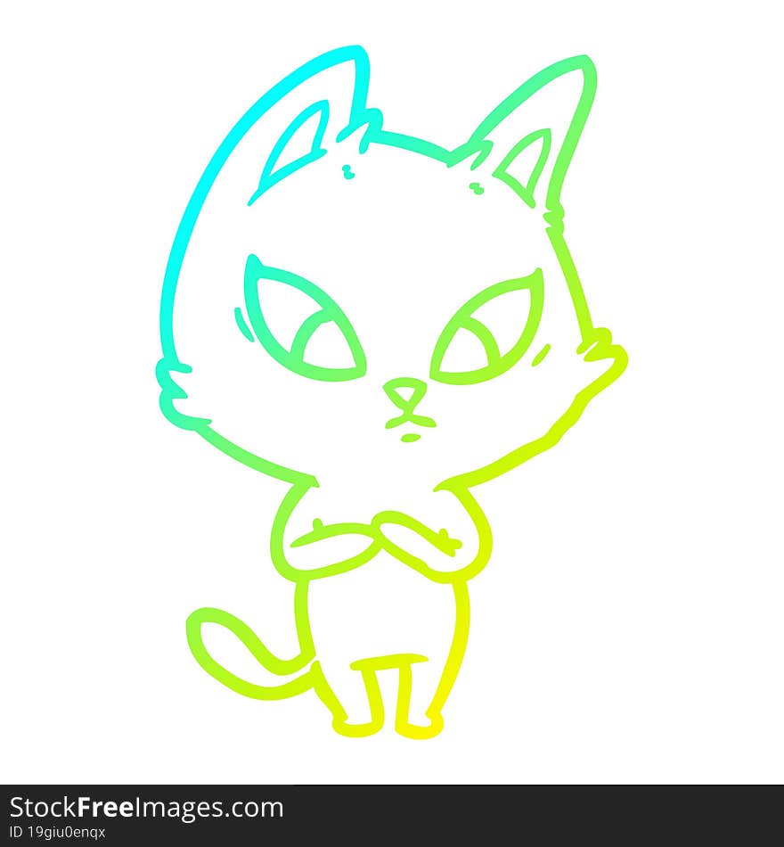 cold gradient line drawing confused cartoon cat